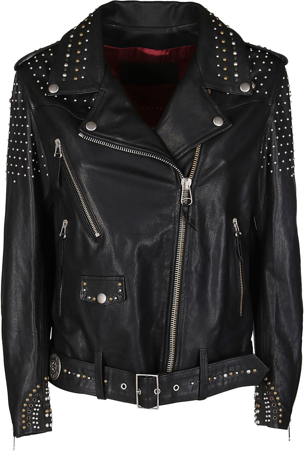 black leather jacket gold