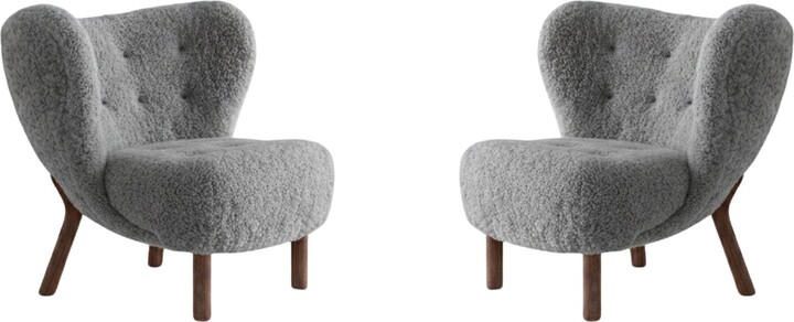 Tradition Pair Of Little Petra Lounge Chairs In Sheepskin Scandinavian Grey22 /walnut, &t