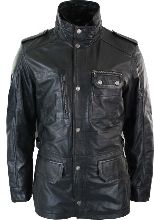 Aviatrix Mens 3/4 Tailored Fit Safari Parka Jacket Genuine Real Leather ...
