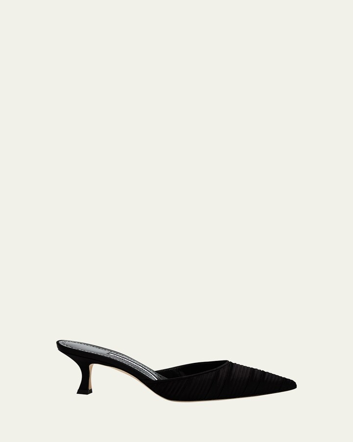 Manolo Blahnik Carolyne Pleated Satin Mule Pumps