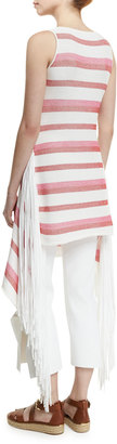 Stella McCartney Sleeveless Striped Tunic Dress W/Fringe