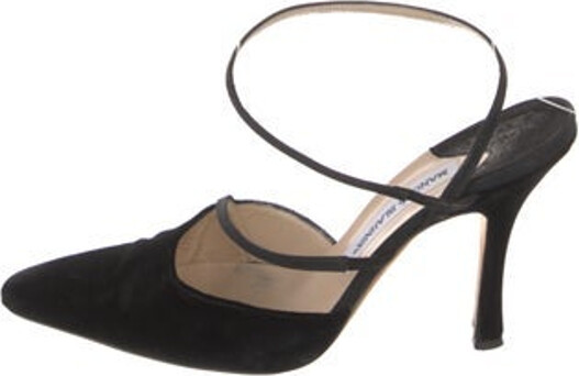 Manolo Blahnik Velvet Mules Black Semi-Pointed Toes