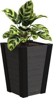 Latitude Run Mayne Horizon Tall Outdoor Tapered Planter – Modern Slatted Panel Design – Weather-Resistant Garden Flower Pot For Patio Deck Or Porch