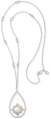 Carolee Silver-Tone Long Imitation Pearl and Pavé Pear Pendant Necklace