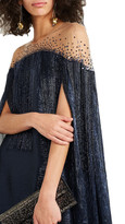 Thumbnail for your product : Oscar de la Renta Cape-effect Fringed Silk-blend Lamé And Embellished Tulle Gown