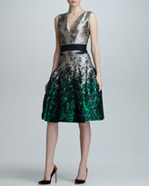 Thumbnail for your product : Carolina Herrera Ombre Floral Jacquard Dress, Star/Green