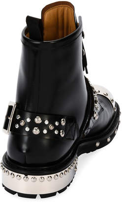 Alexander McQueen Studded Cap-Toe Leather Lace-Up Boot, Black