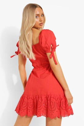 boohoo Broderie Anglaise Plunge Skater Dress