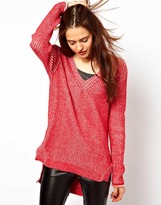 Thumbnail for your product : ASOS V-Neck Jumper In Chunky Knit With Stepped Hem
