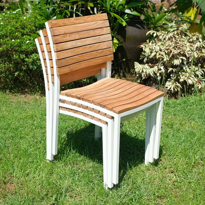 Posh Pollen Laguna Aluminum & Teak Outdoor Patio Dining Chairs, Set of