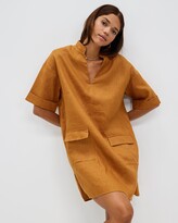 Thumbnail for your product : AERE Women's Brown Shirt Dresses - Pocket Detail Linen Shirt Dress