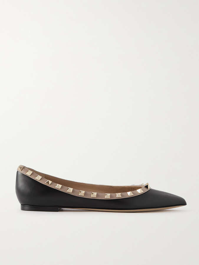 Valentino Garavani Rockstud Leather Point-toe Flats - Black