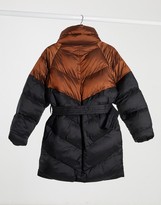 Thumbnail for your product : Gestuz two tone lonligne belted padded jacket in black and brown
