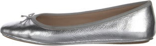 Veronica Beard Leather Ballet Flats Metallic & Silver Semi-Pointed Toes with Bow Accents Includes Box Unfortunately due to restrictions this item may not be eligible for shipping in all areas.