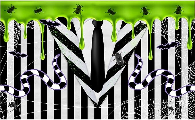 Allenjoy Black and White Halloween Stripes Backdrop for Photography Pictures Juice Beetle Wall Decor Wedding Birthday Costume Party Supplies Decorations Banner Holiday Photo Booth Background