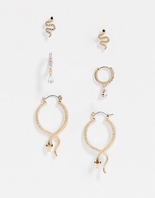 Aldo Sylithh snake earrings 3x multipack in gold