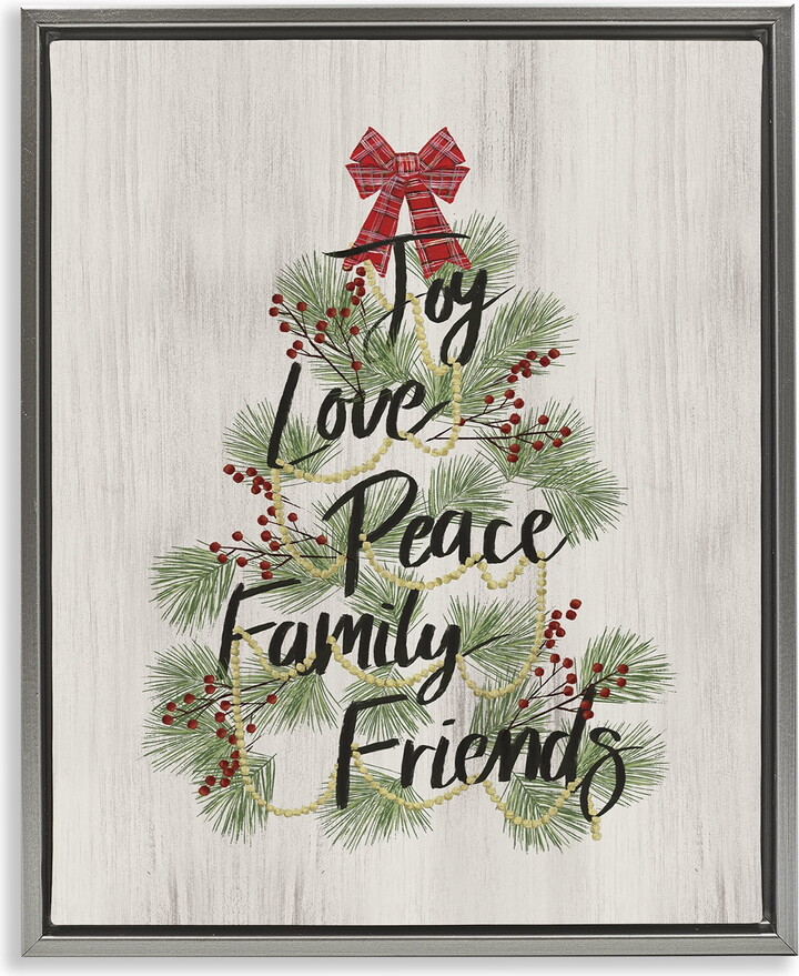 Stupell Industries Family Friends Christmas Tree Holiday Painting Gray Floater Framed Canvas Art Prints Wall Art, 25 x 31