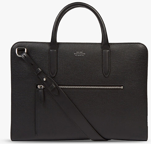 Smythson Mens Black Ludlow Ultra-Slim Grained-Leather Briefcase