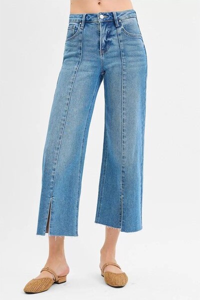 Sol Living RISENTummyControlMidRiseCropWideFrontSlitJeans