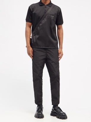 Prada Zipped Cotton-pique And Re-nylon Polo Shirt - Black