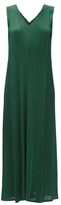 Thumbnail for your product : Pleats Please Issey Miyake V-neck Technical-pleated Longline Dress - Dark Green