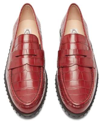 Tod's Gommini Crocodile-embossed Leather Penny Loafers - Womens - Red