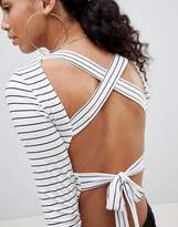 Thumbnail for your product : PrettyLittleThing Basic Stripe Tie Back Crop Top