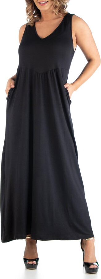 24/7 Comfort Apparel Women’s Plus Size Maxi Sleeveless Dress with Pockets