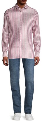 Isaia Summer Stripes Linen Sport Shirt