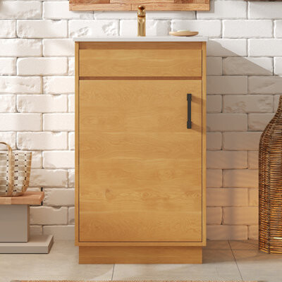 Latitude Run ??20 Inch Farmhouse Style Bathroom Vanity?– Natural Wood Freestanding Ceramic Sink Set Soft Close Door & Adjustable Shelf