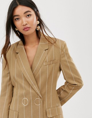 ASOS DESIGN camel stripe suit blazer with popper fastening