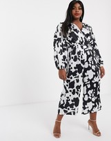 Thumbnail for your product : Unique21 Hero satin long sleeve cow print long sleeve jumpsuit