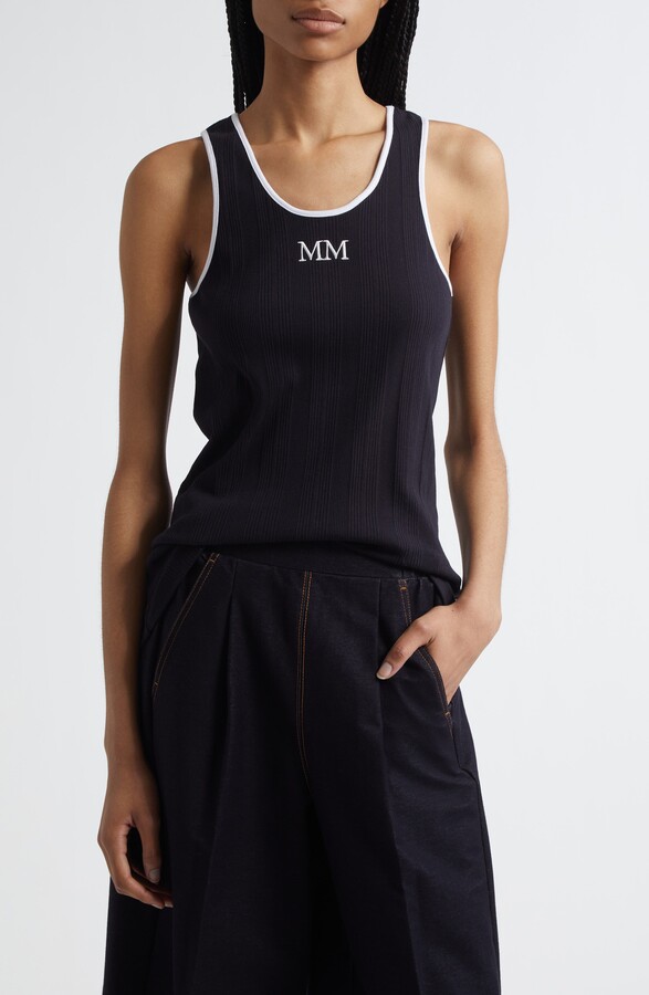 MM by Max Mara Sax Embroidered Logo Cotton Blend Tank