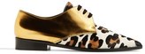 Thumbnail for your product : Marni Metallic Leather & Genuine Calf Hair Lace-Up Flat