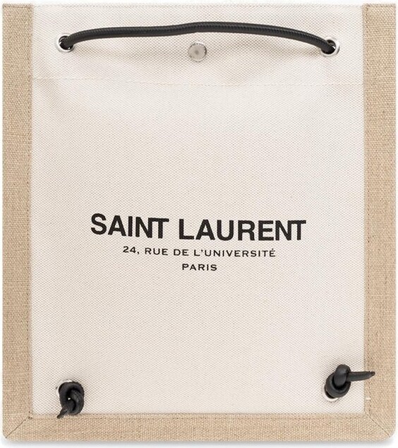 Beige Rive Gauche logo-print herringbone-twill tote bag, Saint Laurent