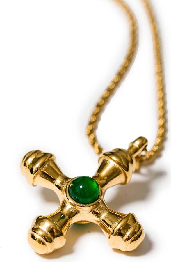 Kybele Studio Green Byzantine Cross Jade Necklace In Gold