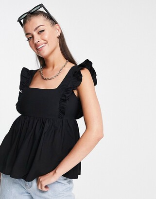 Fashion Union tie back smock top with frill shoulders