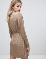 Thumbnail for your product : Missguided satin wrap dress in khaki