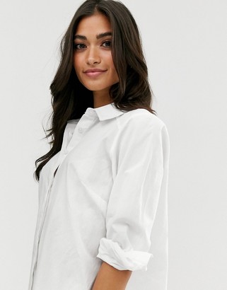 ASOS Petite DESIGN Petite cotton mini shirt dress in white