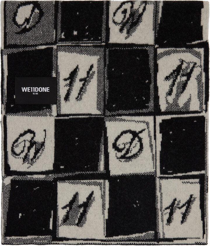 we11done Black Off-White Chess Board Scarf ShopStyle Scarves