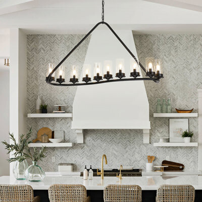 Ebern Designs 10-Light Geometric Linear Chandelier with Glass Shades