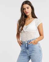 Thumbnail for your product : Fashion Union deep plunge top in sheer lace