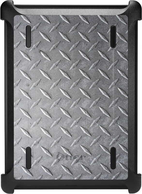 Custom Otterbox Defender For Apple Ipad/Air Pro Mini - Custom Monogram Gray Faux Diamond Plate Steel