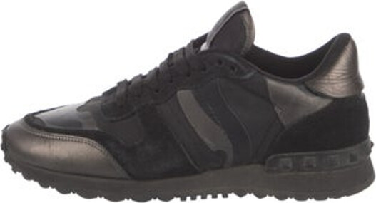 Valentino Leather Low Top Sneakers Black Rockstud Accents Suede Trim Round-Toes Lace-Up Closure at Uppers Unfortunately, due to restrictions, this item may not be eligible for shipping in all areas.