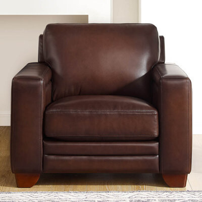 Hokku Designs Kerma Kerlynn 41.5'' Wide Genuine Leather Top Grain Leather Down Cushion Club Chair