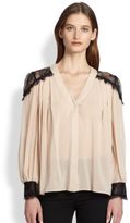 Thumbnail for your product : Alice + Olivia Sofia Lace-Paneled Stretch Silk Blouse