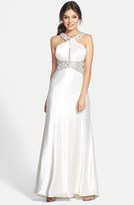 Thumbnail for your product : Betsy & Adam Embellished Cutout Charmeuse Gown