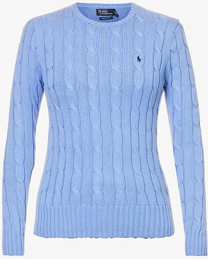 Polo Ralph Lauren Womens New Litchfield Blue Julianna Brand-Embroidered Cable-Knit Cotton Top Xs