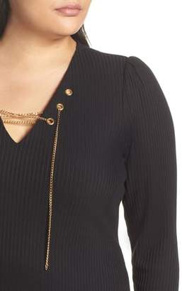 MICHAEL Michael Kors Chain Lace-Up V-Neck Sweater Dress