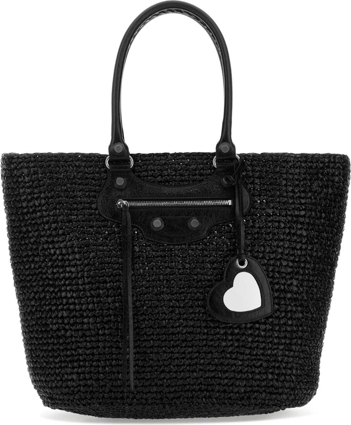 Balenciaga Black Raffia Large Le Cagole Panier Shopping Bag